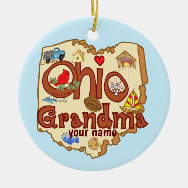 Ohio Grandma  Ceramic Tree Decoration (Front)