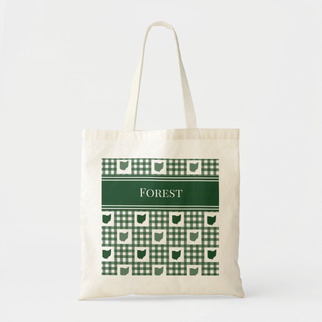 Ohio Green Gingham Tote Bag (Front)