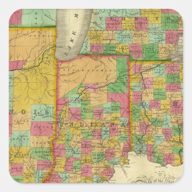 Ohio, Indiana, and Illinois Square Sticker (Front)