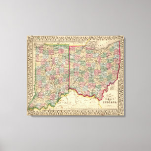 Ohio, Indiana Map by Mitchell Canvas Print