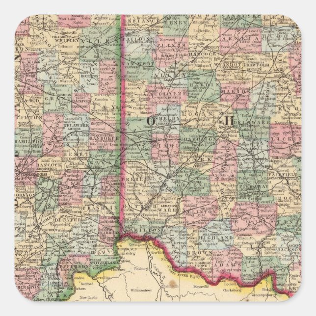 Ohio, Indiana Map by Mitchell Square Sticker (Front)