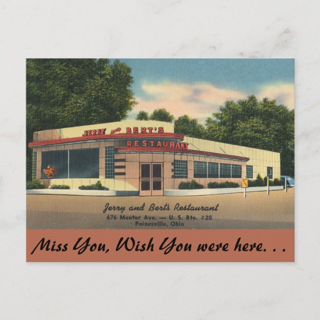 Ohio, Jerry & Bert's Restaurant, Painesville Postcard (Front)