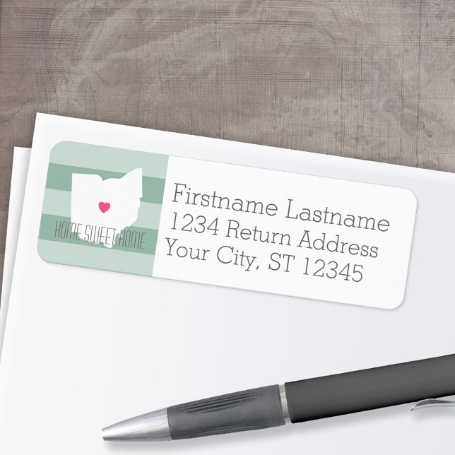 Ohio Map Home State Love with Custom Heart (Personalized Mailing Label with Return Address and State Map - Low Minimum)