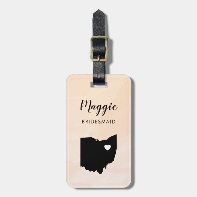 Ohio Map Luggage Tag, Wedding Party Welcome Tag (Front Vertical)