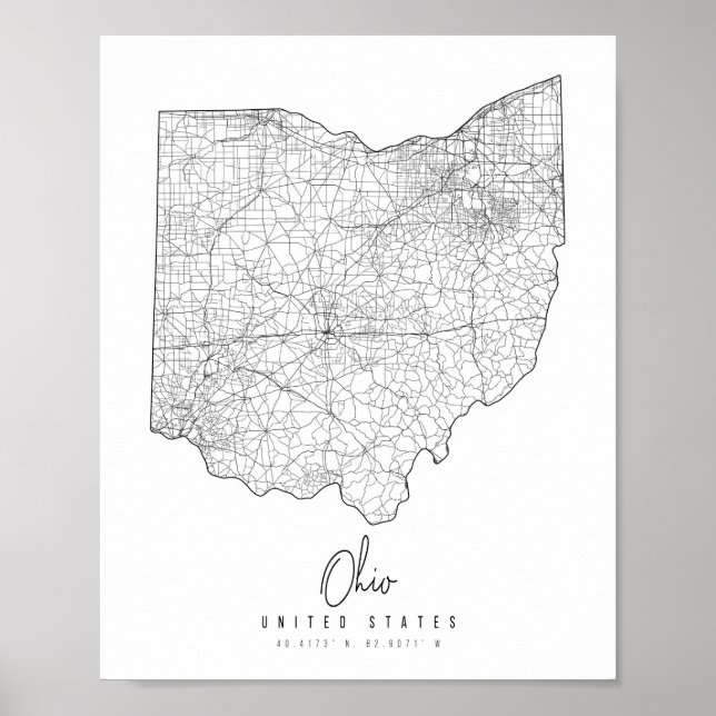 Ohio Minimal Street Map Poster (Front)