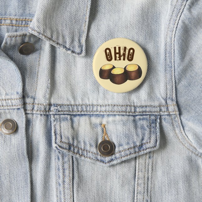 Ohio OH Peanut Butter Buckeye Buck Eye Nut Candy 6 Cm Round Badge (In Situ)