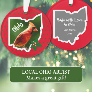 Ohio Pride Christmas Cardinal and Buckeye Ornament