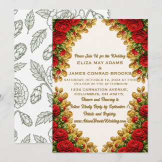 Ohio Red Carnation Vertical Wedding Invitation