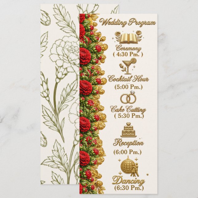 Ohio Red Carnation Wedding Program Card (Front/Back)