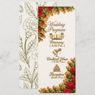 Ohio Red Carnation Wedding Program Card