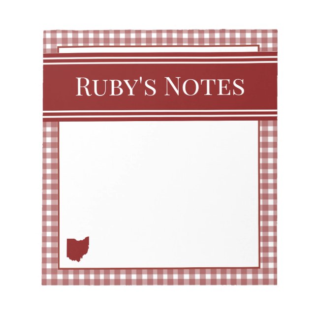 Ohio Red Gingham Notepad (Front)