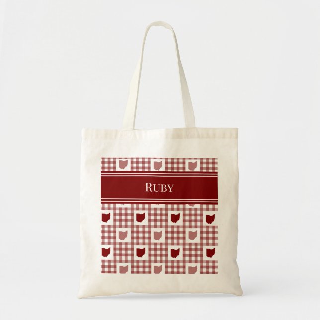 Ohio Red Gingham Tote Bag (Front)