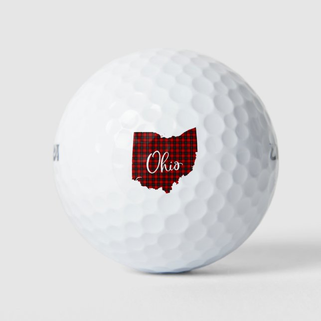 Ohio Red Plaid State Matching Pajama Family Golf Balls (Front)