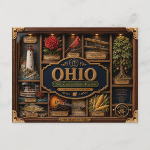 Ohio Shadow Box 3D Figurine State Postcard