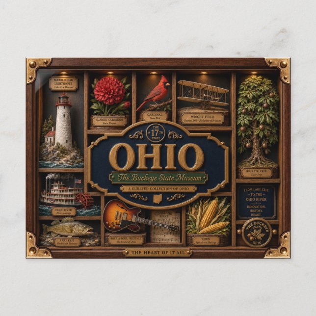 Ohio Shadow Box 3D Figurine State Postcard (Front)
