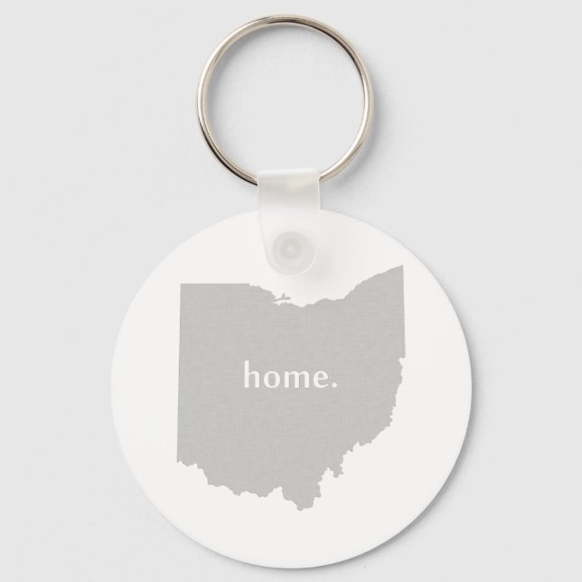 Ohio Shaped Grey with Home Buckeye State Ohioan Key Ring (Front)