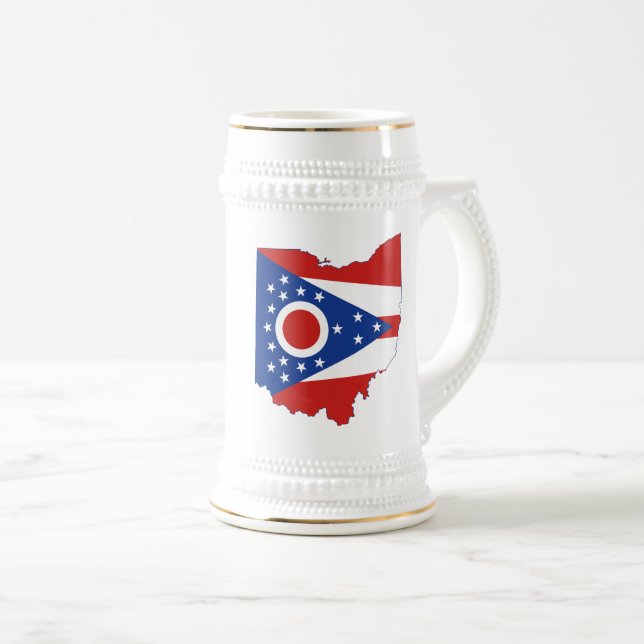 Ohio Silhouette Map Shaped State Flag Beer Stein (Front Right)