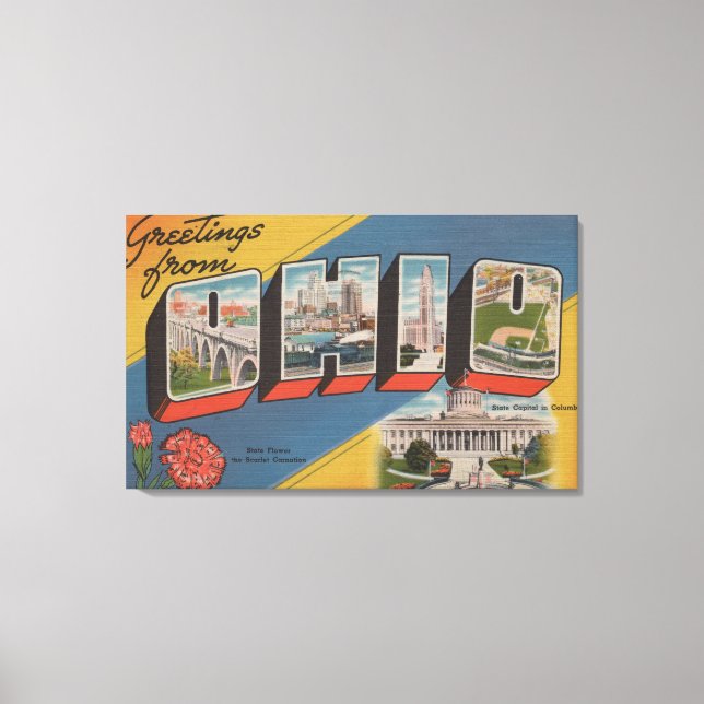 Ohio (State Capital/Flower) - Large Letter Scene Canvas Print (Front)