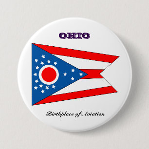 Ohio state flag and slogan 7.5 cm round badge