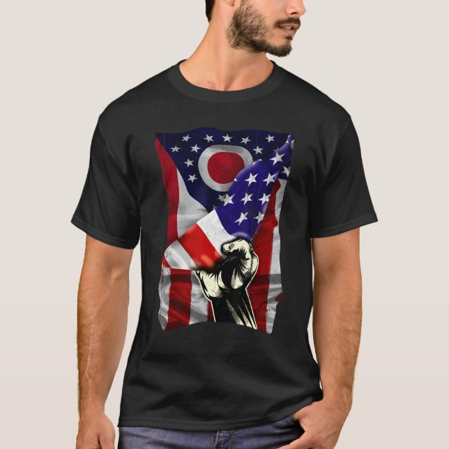 Ohio State Flag Distressed US American Patriotic O T-Shirt (Front)