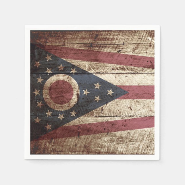 Ohio State Flag on Old Wood Grain Napkin (Front)