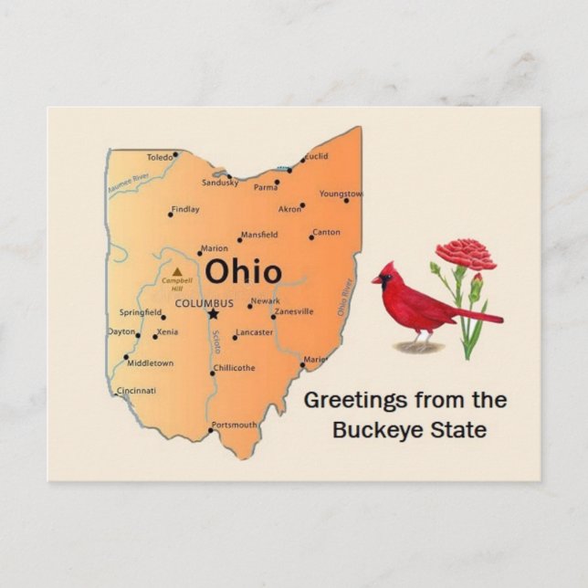 Ohio  State Map Postcard (Front)