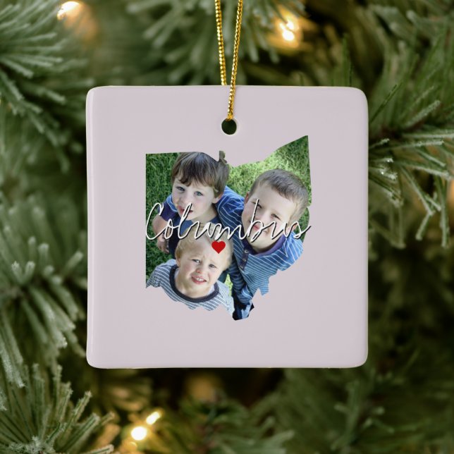 Ohio State Photo insert and town name Ceramic Ornament (Tree)