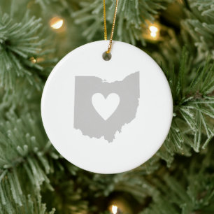 Ohio State Shape with Heart Ceramic Tree Decoration