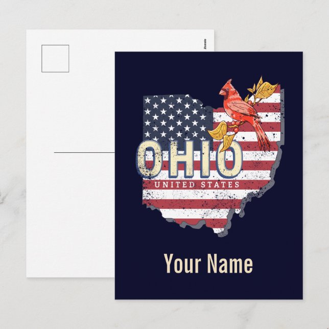 Ohio State United States Retro Map Vintage USA Holiday Postcard (Front/Back)