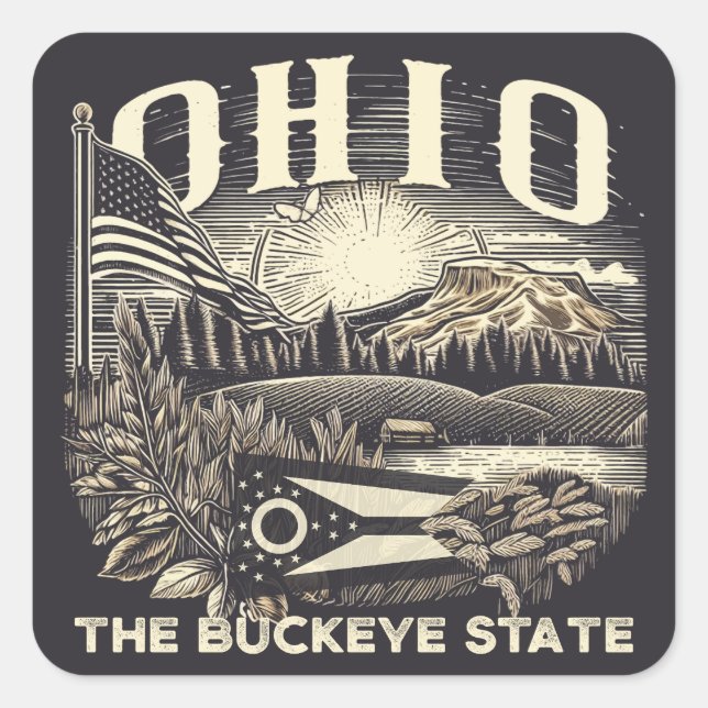 Ohio The Buckeye State Square Sticker (Front)