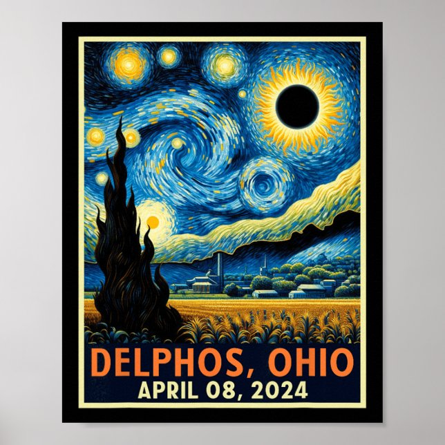 Ohio Total Solar Eclipse 2024 Starry Night Van Gog Poster (Front)