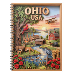 Ohio Travel 3D Layered Landscape Wildlife Sunset Notebook