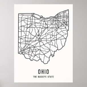 Ohio US State road map - Buckeye State map Poster