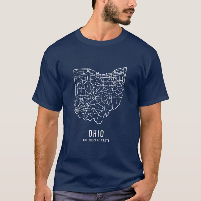 Ohio US State road map - Buckeye State map T-Shirt (Front)