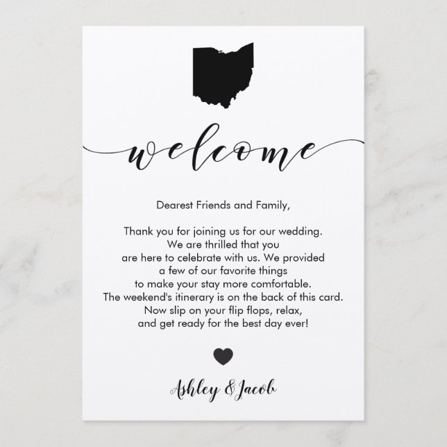 Ohio Wedding Welcome Letter & Itinerary Card (Front)