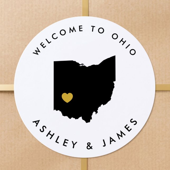 Ohio Wedding Welcome Sticker Tag, Black & Gold (Creator Uploaded)