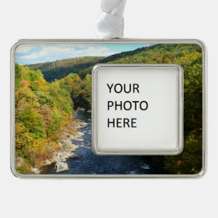 Ohiopyle River in Fall I Pennsylvania Autumn Silver Plated Framed Ornament