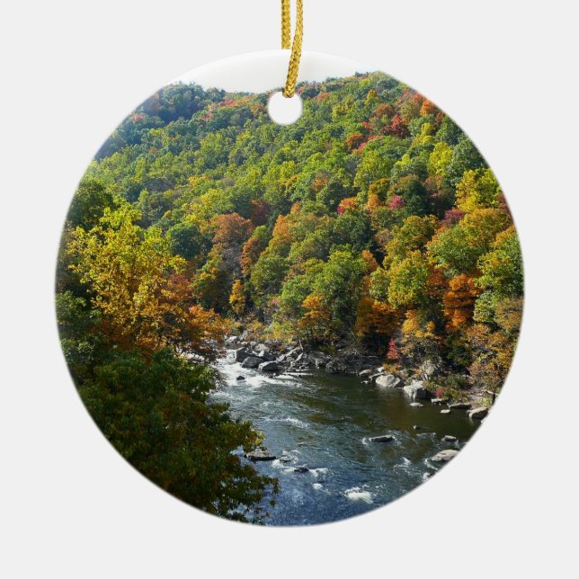 Ohiopyle River in Fall II Pennsylvania Autumn Ceramic Tree Decoration (Front)