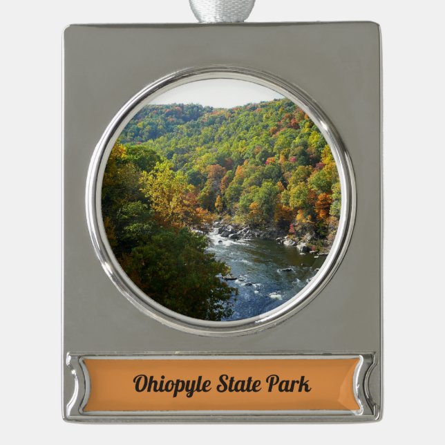 Ohiopyle River in Fall II Pennsylvania Autumn Silver Plated Banner Ornament (Front)