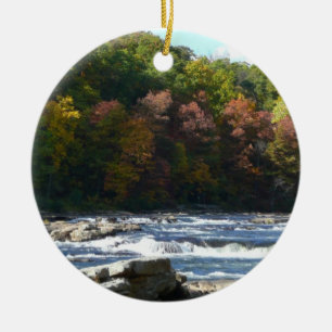 Ohiopyle River Rapids in Fall Pennsylvania Autumn Ceramic Tree Decoration