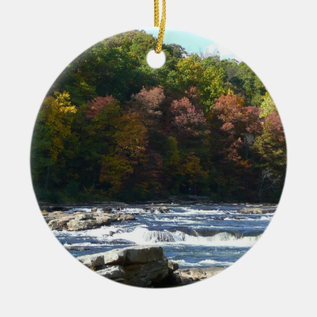Ohiopyle River Rapids in Fall Pennsylvania Autumn Ceramic Tree Decoration (Front)