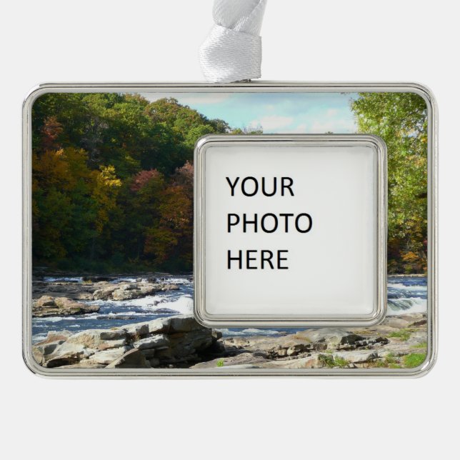 Ohiopyle River Rapids in Fall Pennsylvania Autumn Silver Plated Framed Ornament (Front)