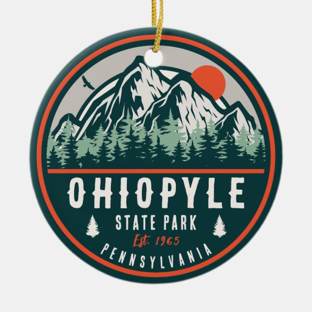 Ohiopyle State Park Pennsylvania Retro Sunset Ceramic Tree Decoration (Front)