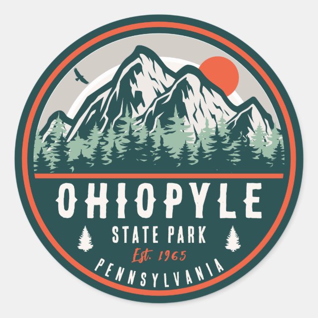 Ohiopyle State Park Pennsylvania Retro Sunset Classic Round Sticker (Front)