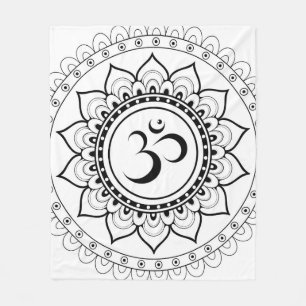 Ohm Mandala Om Mandala White & Black Fleece Blanket