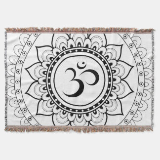 Ohm Mandala Om Mandala White & Black Throw Blanket
