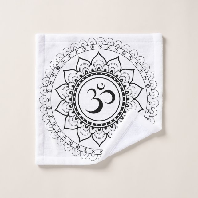 Ohm Mandala Om Mandala White & Black Wash Cloth (Wash Cloth)