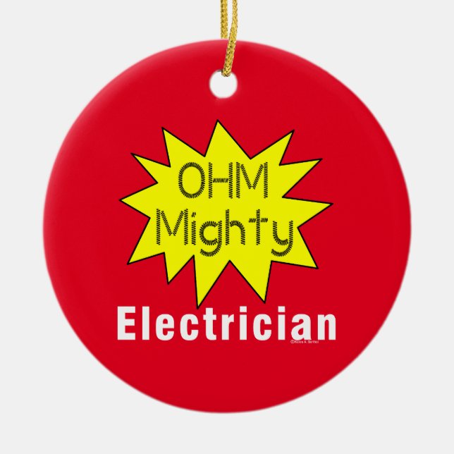 Ohm Mighty Electrician Ceramic Tree Decoration (Front)