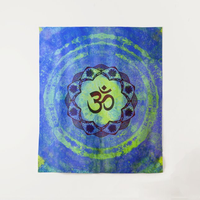 Ohm symbol, mandala - green tapestry (Front)