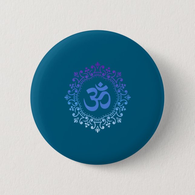 Ohm Yoga New Age Purple And Blue Mandala Sound Bat 6 Cm Round Badge (Front)